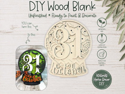 Halloween Light Up Globe Wood Blank | Unfinished Shelf Sitter | Paint Party Kit | Spooky Craft Supply | DIY Holiday Decor