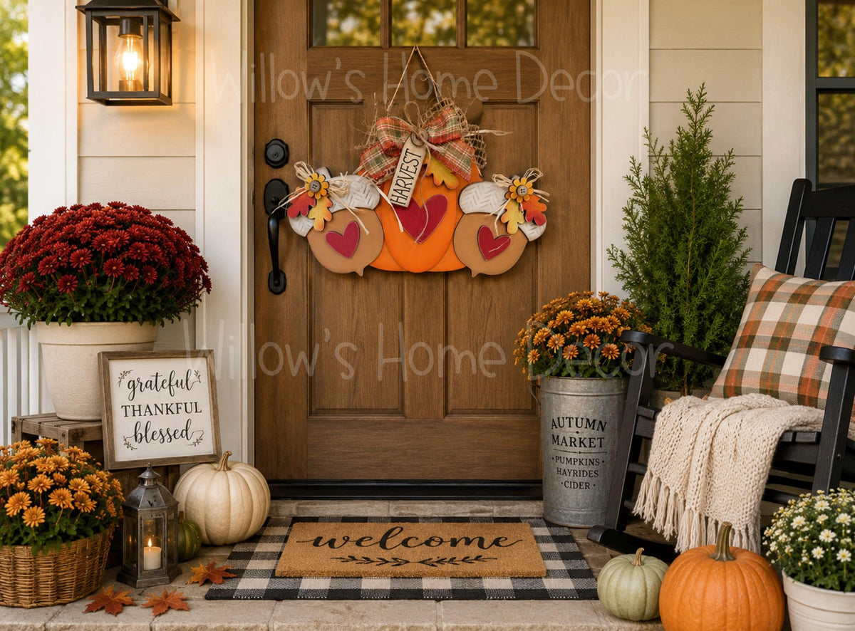 Pumpkin Door Hanger Kit | Unfinished Wood Blank | Fall Craft Kit | DIY Paint Kit | Autumn Porch Decor | Halloween Wood Sign