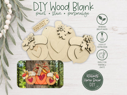 Pumpkin Door Hanger Kit | Unfinished Wood Blank | Fall Craft Kit | DIY Paint Kit | Autumn Porch Decor | Halloween Wood Sign
