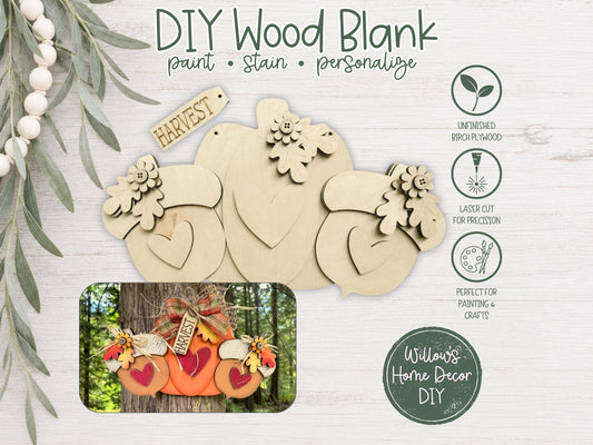 Pumpkin Door Hanger Kit | Unfinished Wood Blank | Fall Craft Kit | DIY Paint Kit | Autumn Porch Decor | Halloween Wood Sign