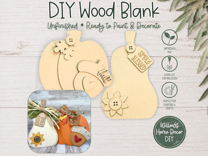 DIY Pumpkin Gourd Shelf Sitters | Unfinished Wood Blanks | Fall Decor Craft Kit | Laser Cut MDF Blanks to Paint | Ready to Paint Fall Decor