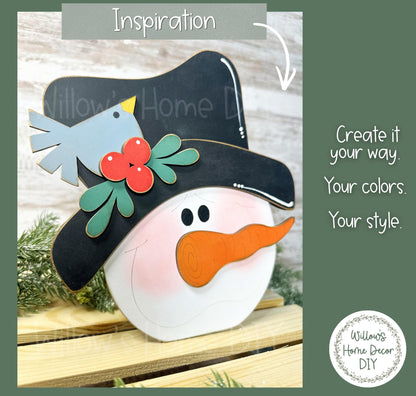 Snowman Wood Blank Shelf Sitter | Christmas Winter Decor Blank | Unfinished Layered Wood Cutout DIY Craft