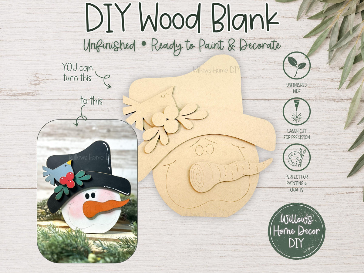 Snowman Wood Blank Shelf Sitter | Christmas Winter Decor Blank | Unfinished Layered Wood Cutout DIY Craft
