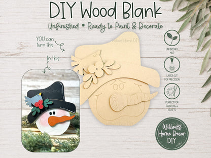 Snowman Wood Blank Shelf Sitter | Christmas Winter Decor Blank | Unfinished Layered Wood Cutout DIY Craft