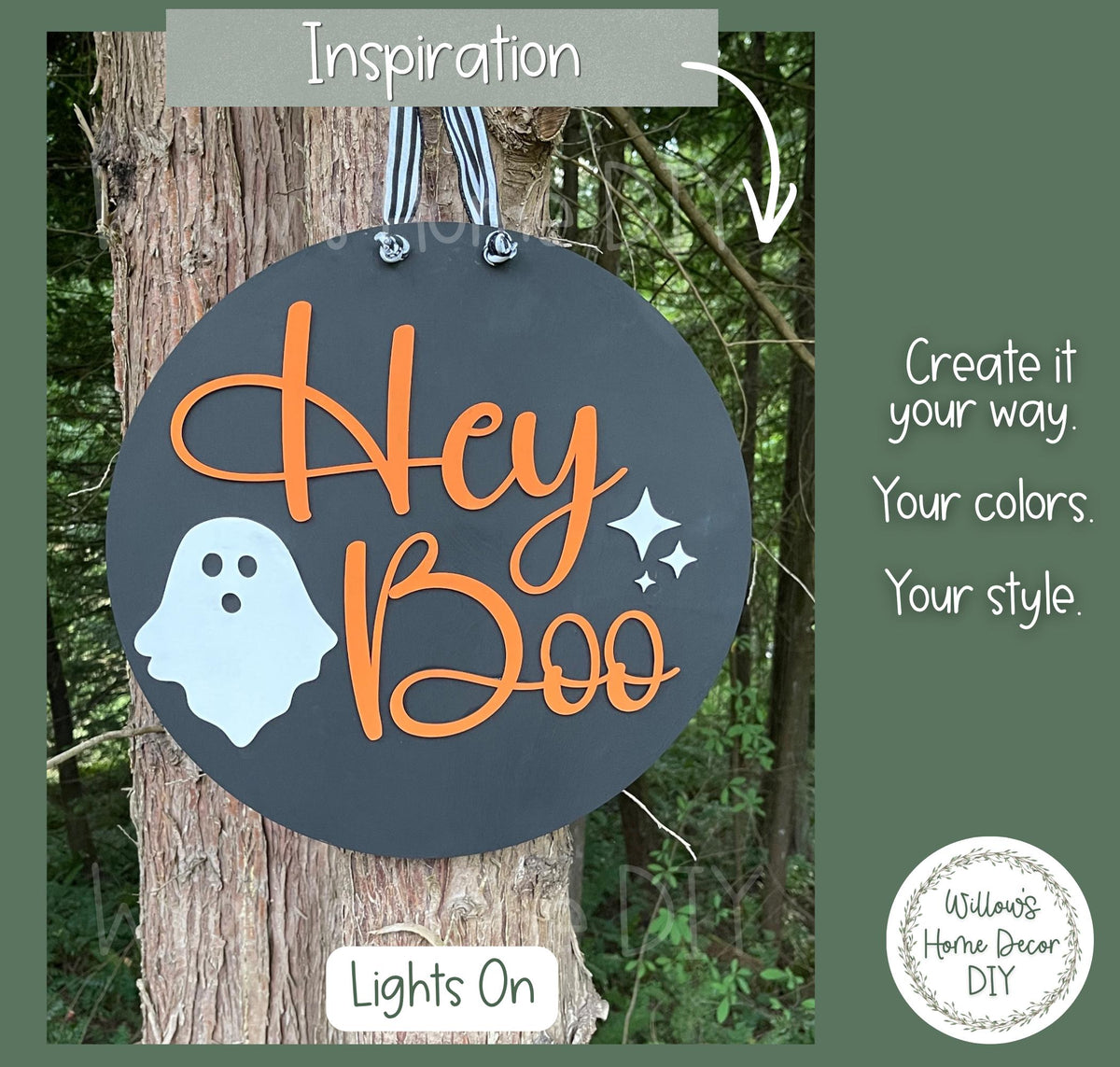 Hey Boo Halloween Door Hanger Kit - Unfinished Wood Blank - Ghost Spooky Decor - DIY Craft Kit Gift