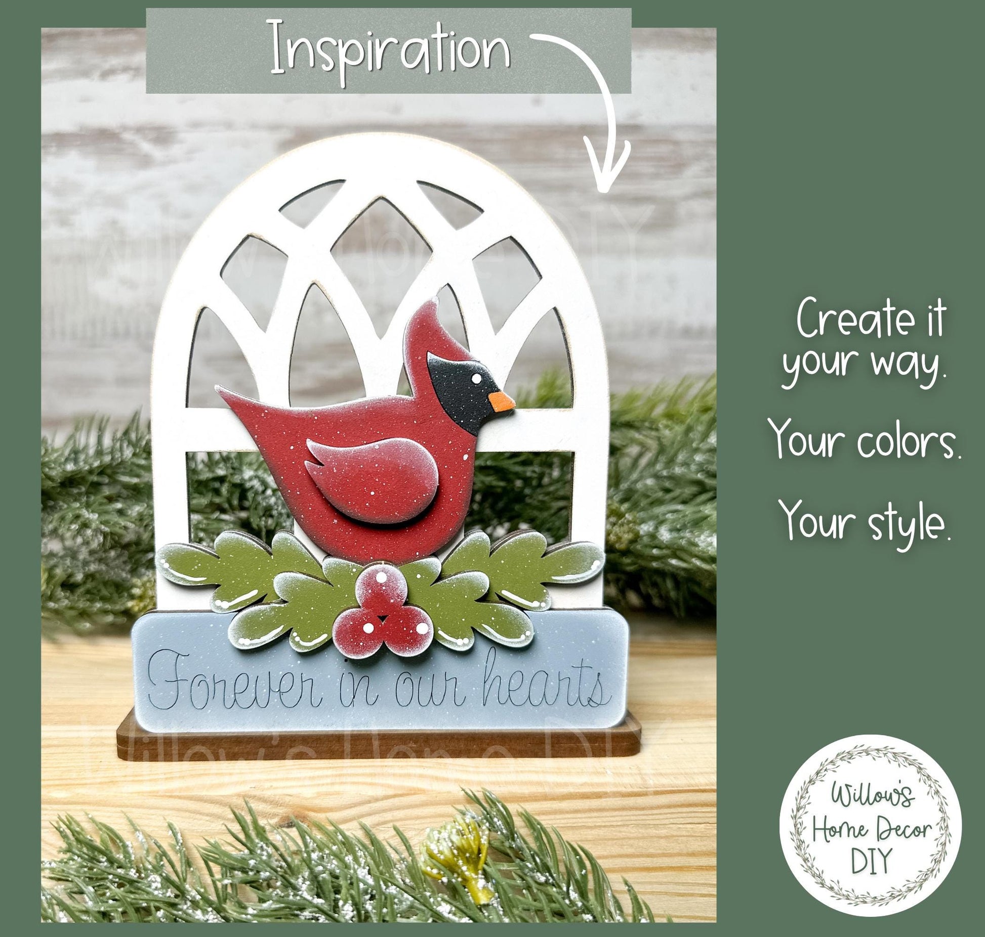 Cardinal Memorial Wood Blank DIY | Forever in Our Hearts Votive Shelf Sitter | Unfinished Wood Blank | Loss of Loved One Decor