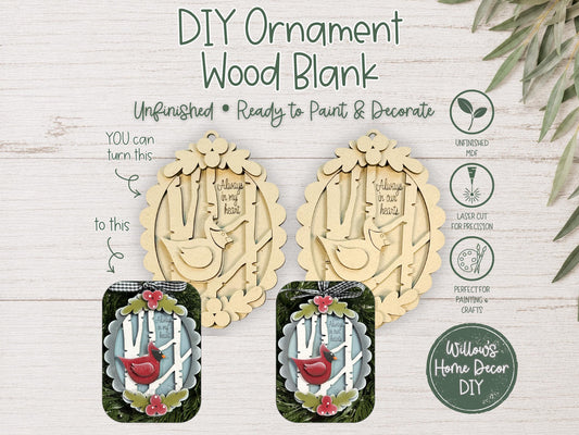 Cardinal Memorial Ornament Wood Blank | Christmas DIY Paint Kit | Layered MDF Craft Blank | Sympathy Gift In Memory Of