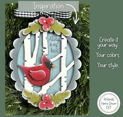 Cardinal Memorial Ornament Wood Blank | Christmas DIY Paint Kit | Layered MDF Craft Blank | Sympathy Gift In Memory Of