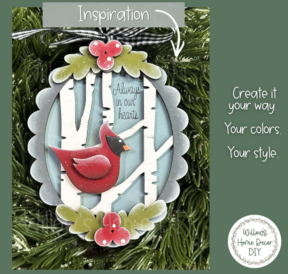 Cardinal Memorial Ornament Wood Blank | Christmas DIY Paint Kit | Layered MDF Craft Blank | Sympathy Gift In Memory Of