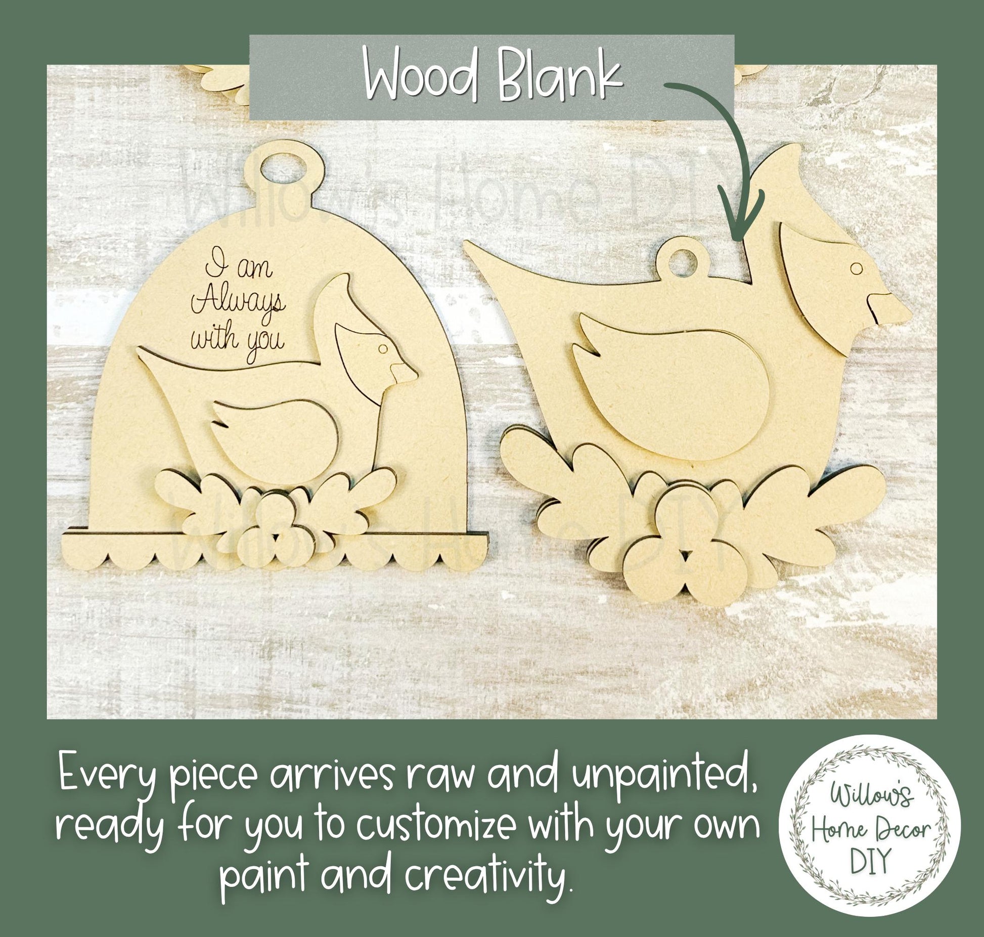 Cardinal Memorial Ornament Blank | Wood DIY Paint Kit | Unfinished Christmas Ornament | Sympathy Gift In Memory Of