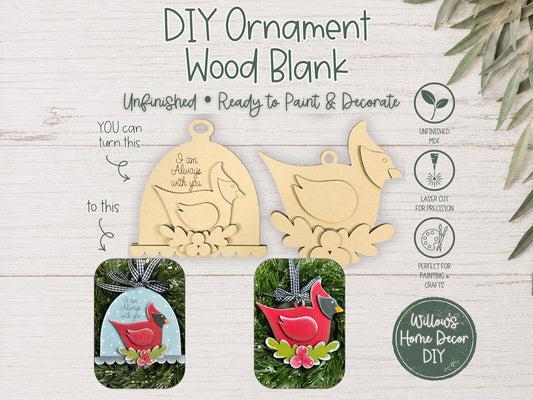 Cardinal Memorial Ornament Blank | Wood DIY Paint Kit | Unfinished Christmas Ornament | Sympathy Gift In Memory Of