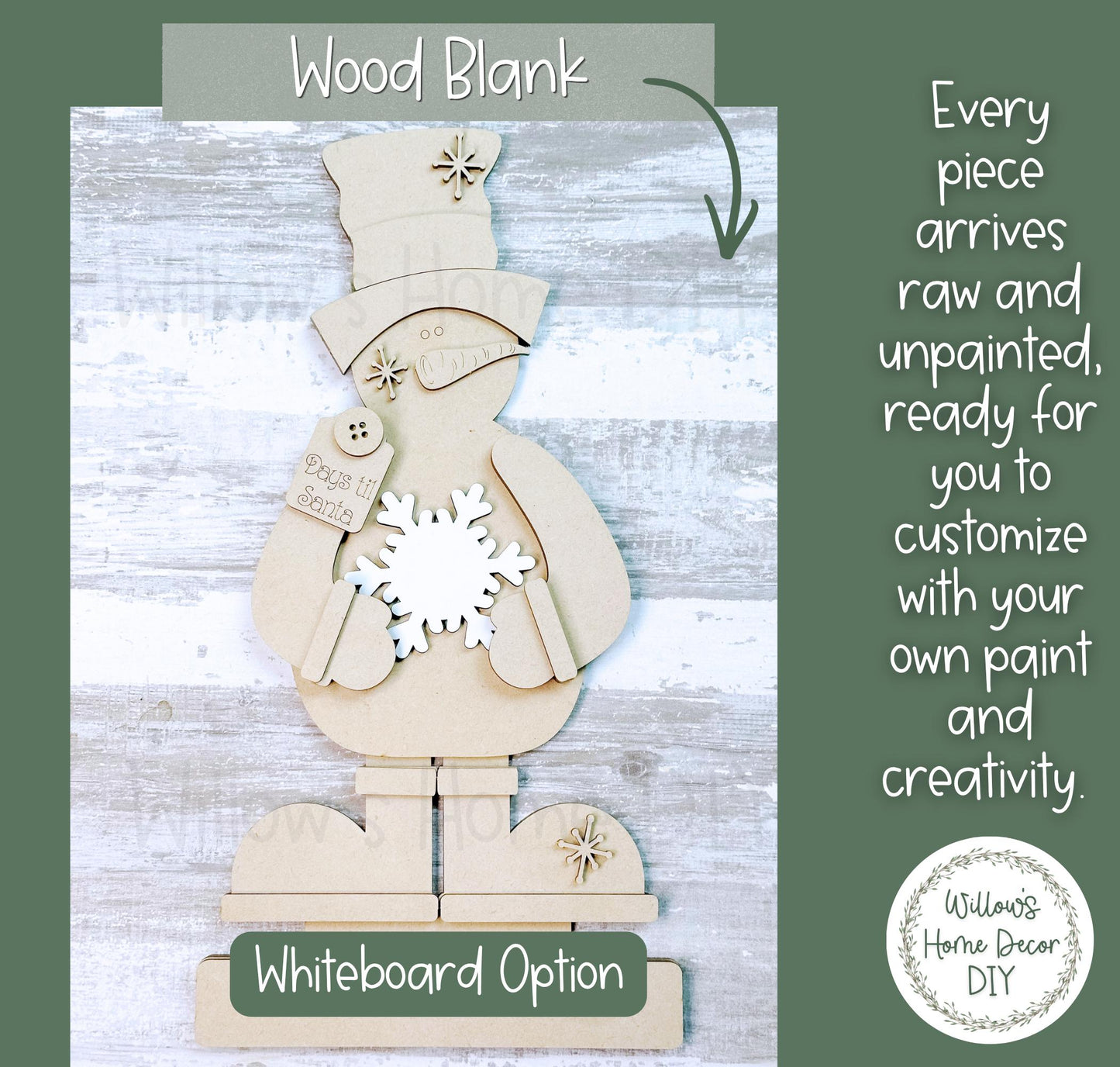 Snowman Countdown to Christmas Wood Blank | DIY Unfinished Shelf Sitter | Interchangeable Advent Calendar | Paint Your Own Decor