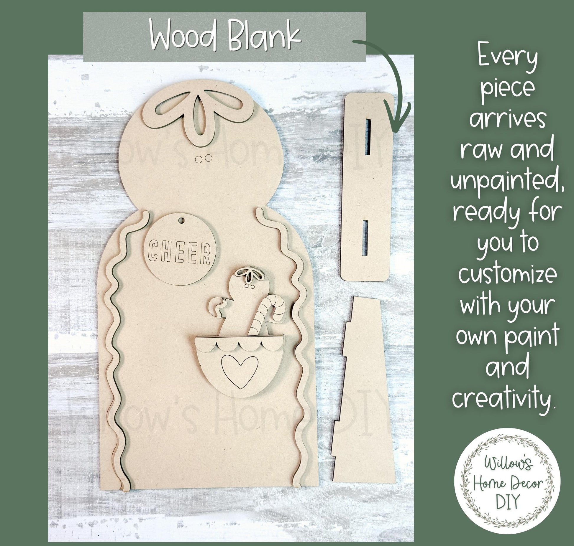 Gingerbread Shelf Sitter DIY Wood Blank | Unfinished Christmas Snowman Decor | Unfinished Paint Your Own