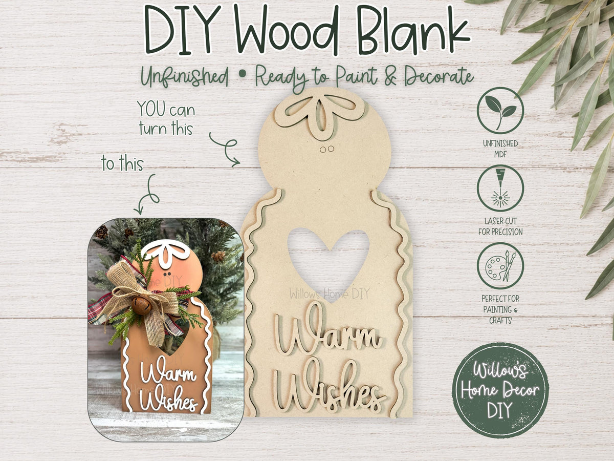 Gingerbread Shelf Sitter DIY Wood Blank | Unfinished Christmas Decor | Paint Your Own