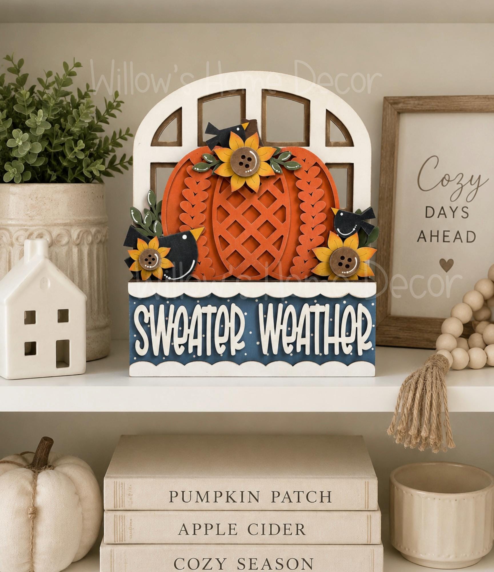 Fall Pumpkin Window Box Insert | Unfinished Wood Blank | Interchangeable Seasonal Decor | DIY Craft Kit | Cottagecore Home Decor