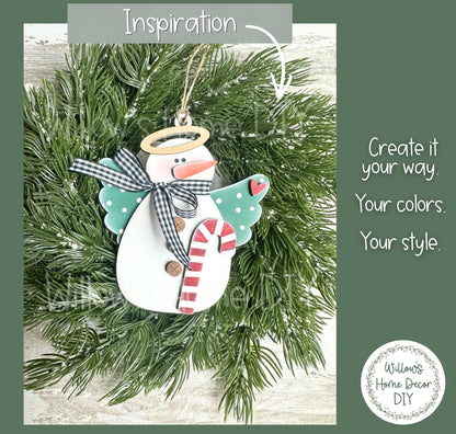 Snowman Angel Ornament Wood Blank | DIY Unfinished Christmas Craft | Laser Cut MDF Craft Blank