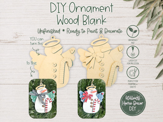 Snowman Angel Ornament Wood Blank | DIY Unfinished Christmas Craft | Laser Cut MDF Craft Blank