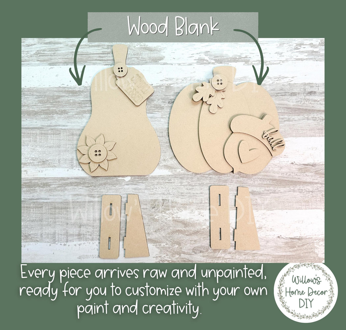 DIY Pumpkin Gourd Shelf Sitters | Unfinished Wood Blanks | Fall Decor Craft Kit | Laser Cut MDF Blanks to Paint | Ready to Paint Fall Decor