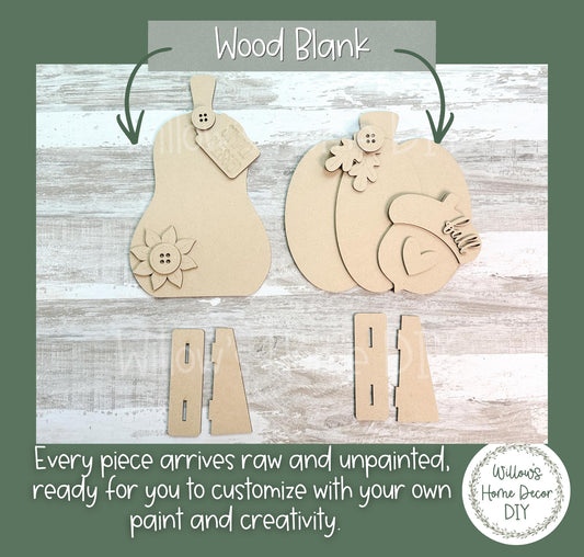 DIY Pumpkin Gourd Shelf Sitters | Unfinished Wood Blanks | Fall Decor Craft Kit | Laser Cut MDF Blanks to Paint | Ready to Paint Fall Decor