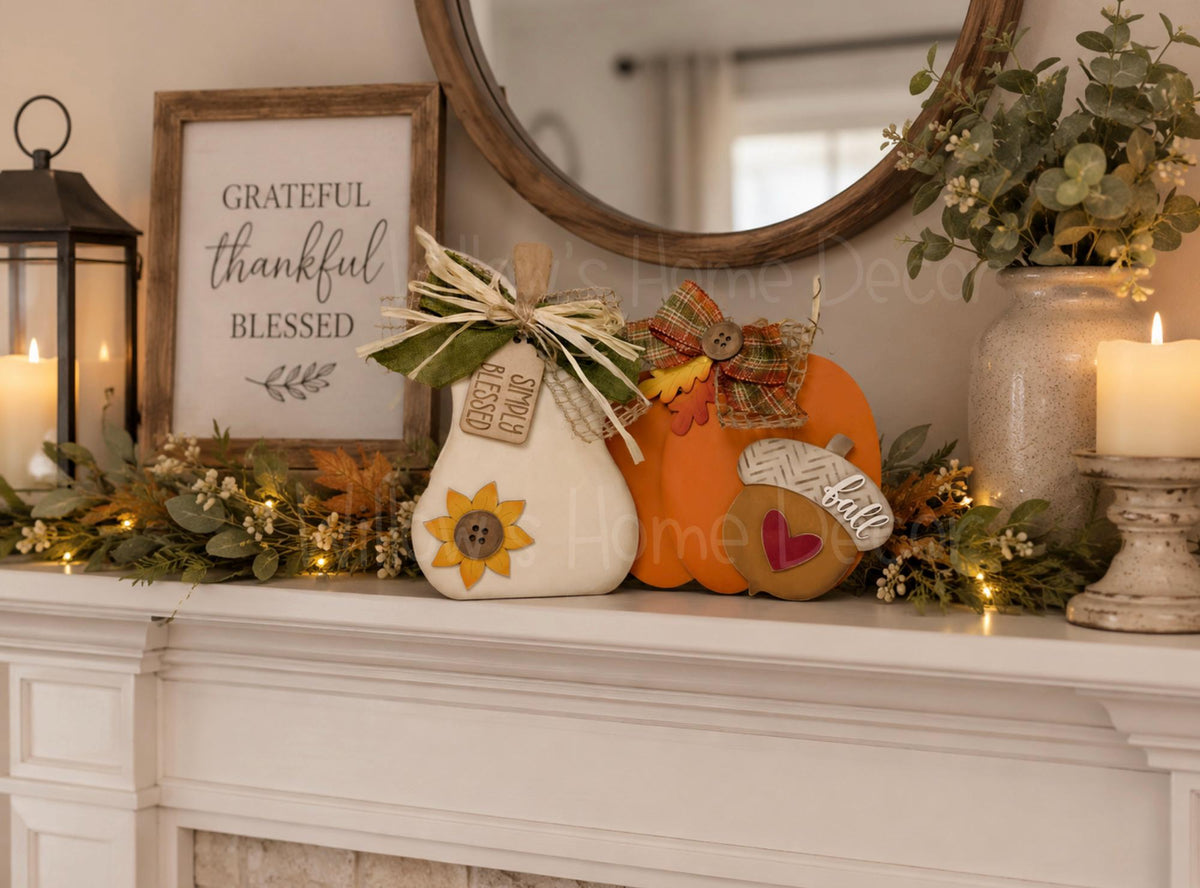 DIY Pumpkin Gourd Shelf Sitters | Unfinished Wood Blanks | Fall Decor Craft Kit | Laser Cut MDF Blanks to Paint | Ready to Paint Fall Decor