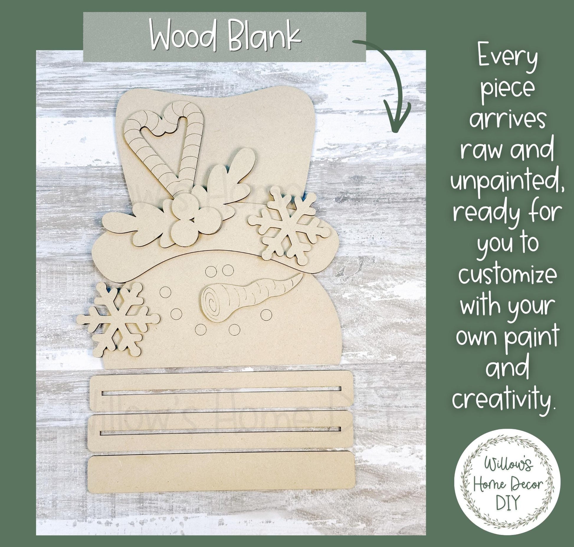 Snowman Shelf Sitter Wood Blank | Unfinished DIY Christmas Craft | Paint Party Supply | Lighted Option Available