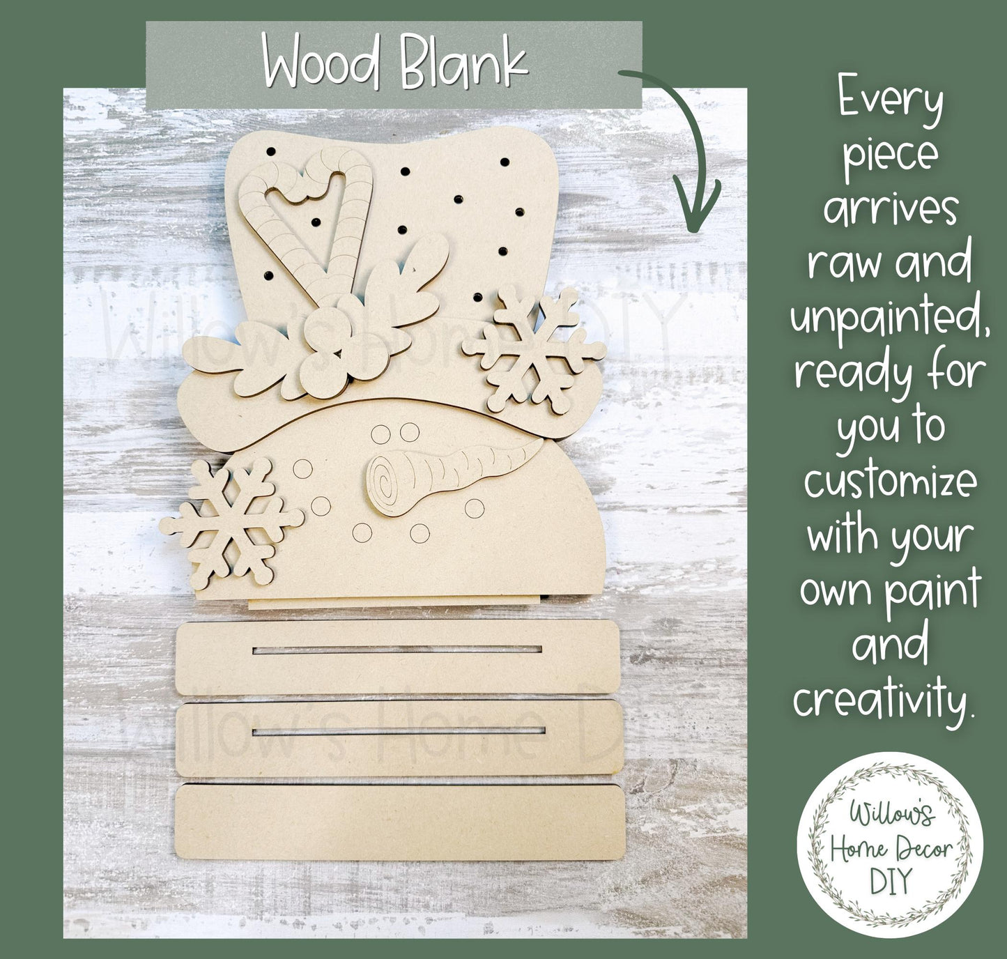 Snowman Shelf Sitter Wood Blank | Unfinished DIY Christmas Craft | Paint Party Supply | Lighted Option Available