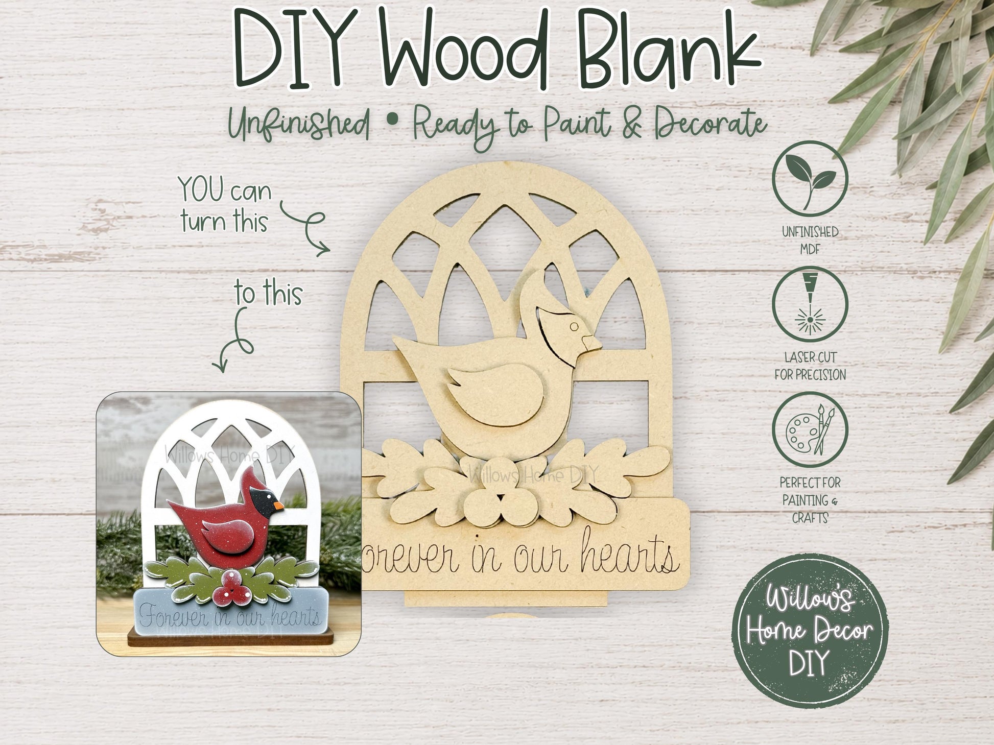 Cardinal Memorial Wood Blank DIY | Forever in Our Hearts Votive Shelf Sitter | Unfinished Wood Blank | Loss of Loved One Decor