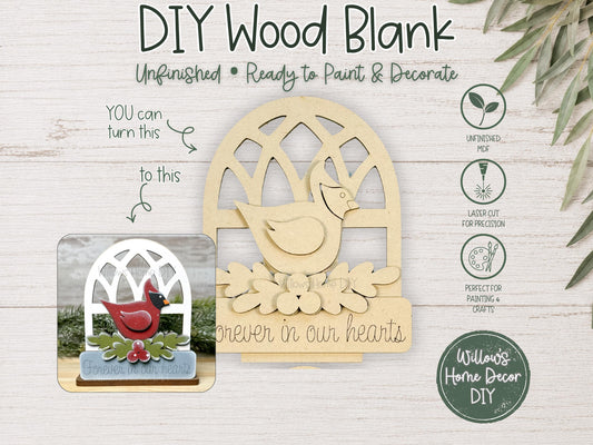 Cardinal Memorial Wood Blank DIY | Forever in Our Hearts Votive Shelf Sitter | Unfinished Wood Blank | Loss of Loved One Decor