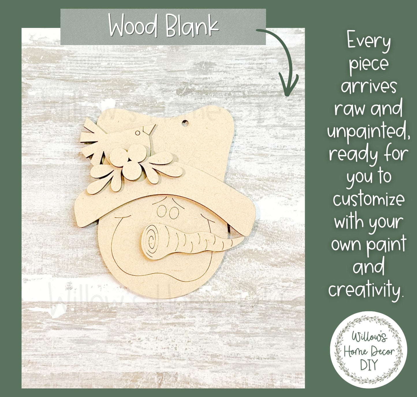 Unfinished Snowman Ornament Wood Blank | Christmas DIY Paint Kit | Layered MDF Craft Blank with Top Hat & Bird