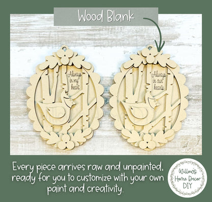 Cardinal Memorial Ornament Wood Blank | Christmas DIY Paint Kit | Layered MDF Craft Blank | Sympathy Gift In Memory Of