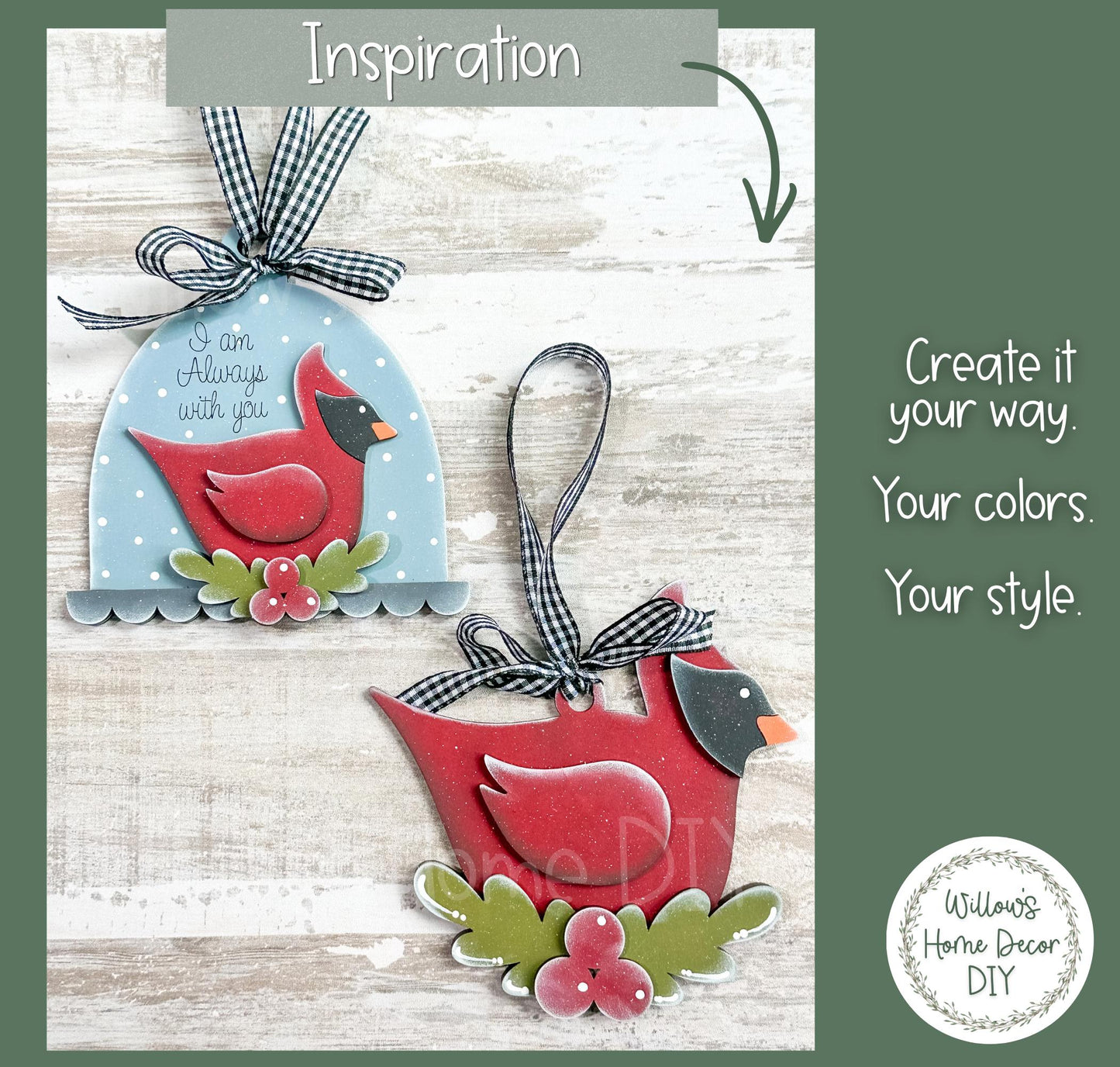 Cardinal Memorial Ornament Blank | Wood DIY Paint Kit | Unfinished Christmas Ornament | Sympathy Gift In Memory Of