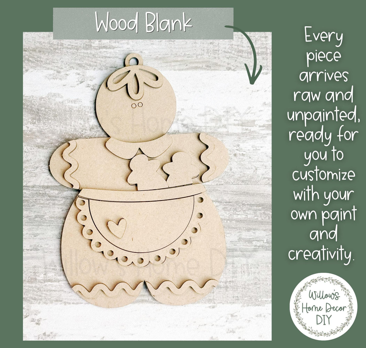 Gingerbread Christmas Ornament Wood Blank | Unfinished DIY Christmas Craft | Gift for Baker | Paint Party Supply