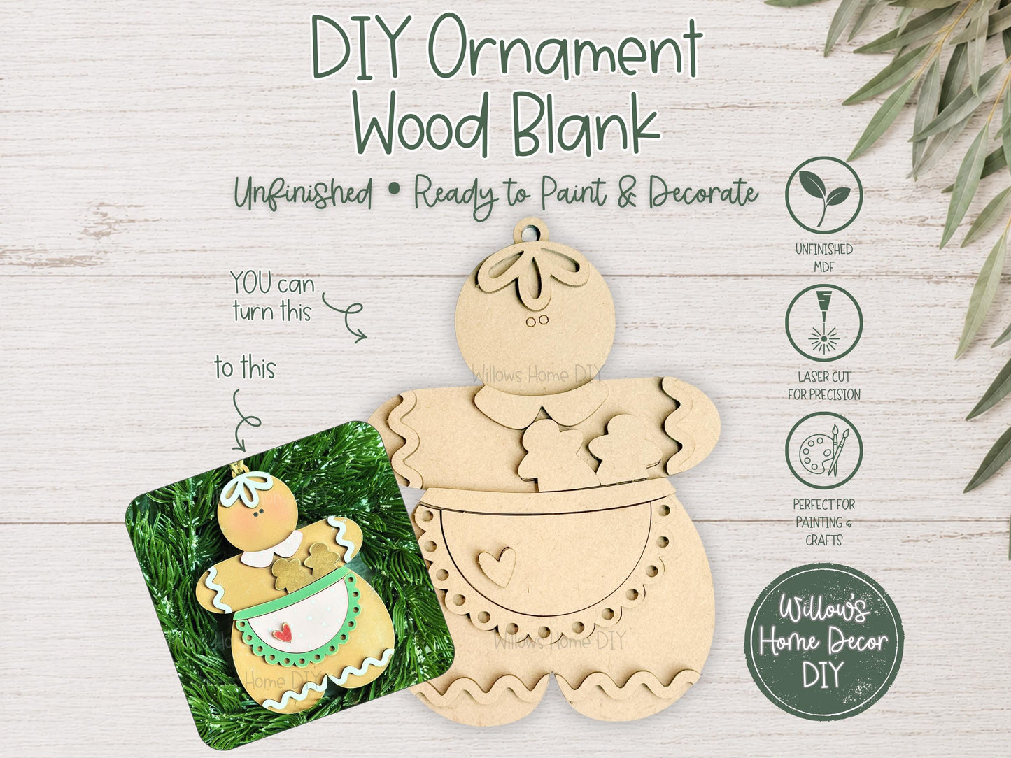 Gingerbread Christmas Ornament Wood Blank | Unfinished DIY Christmas Craft | Gift for Baker | Paint Party Supply