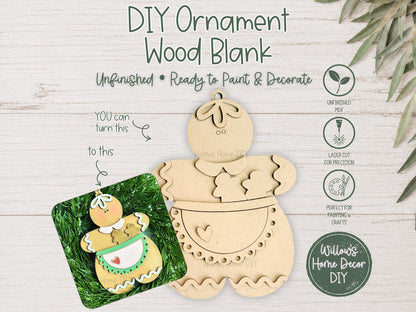 Gingerbread Christmas Ornament Wood Blank | Unfinished DIY Christmas Craft | Gift for Baker | Paint Party Supply