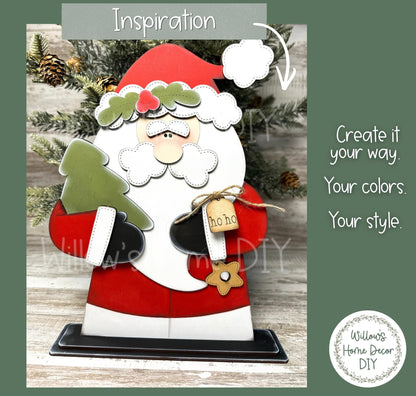 Santa Shelf Sitter Wood Blank | Unfinished Christmas Decor DIY | Paint Your Own Tea Light Sign | Farmhouse Mantle
