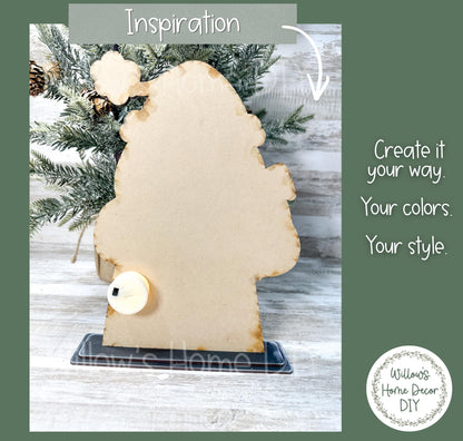 Santa Shelf Sitter Wood Blank | Unfinished Christmas Decor DIY | Paint Your Own Tea Light Sign | Farmhouse Mantle