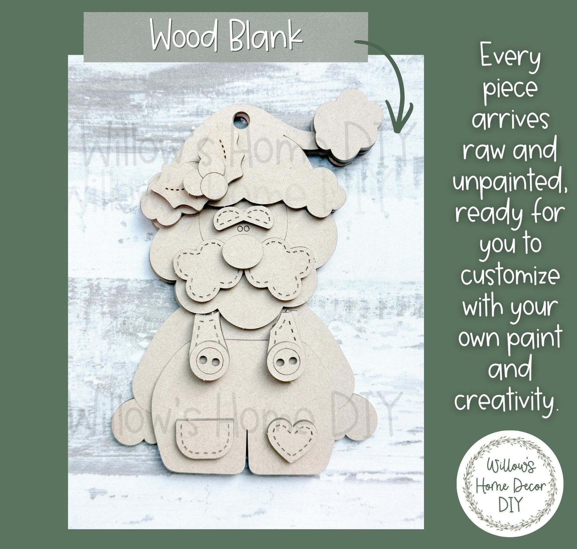 Santa & Mrs. Claus Ornament Wood Blank | DIY Unfinished Christmas Craft | Laser Cut MDF Craft Blank