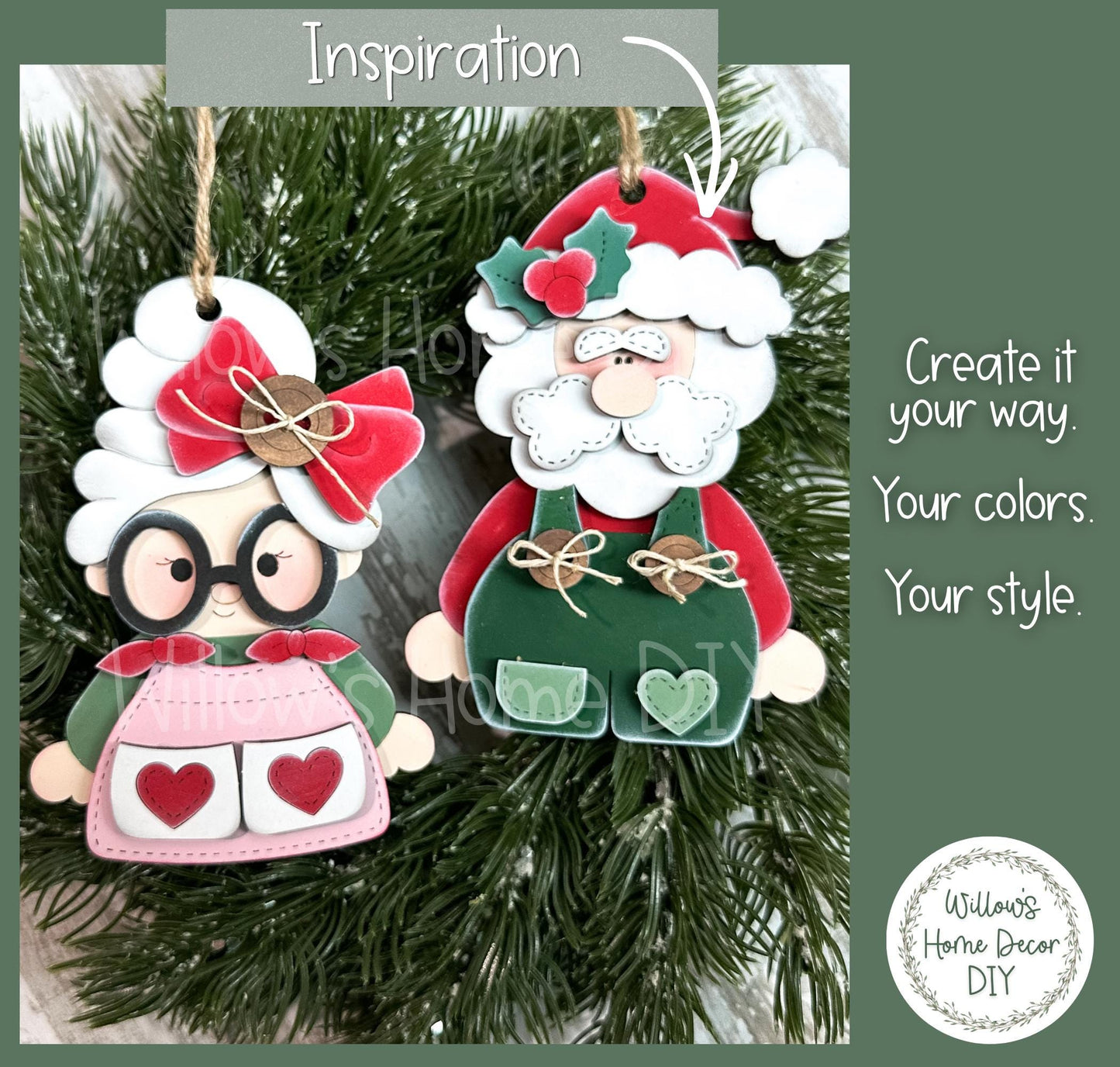 Santa & Mrs. Claus Ornament Wood Blank | DIY Unfinished Christmas Craft | Laser Cut MDF Craft Blank
