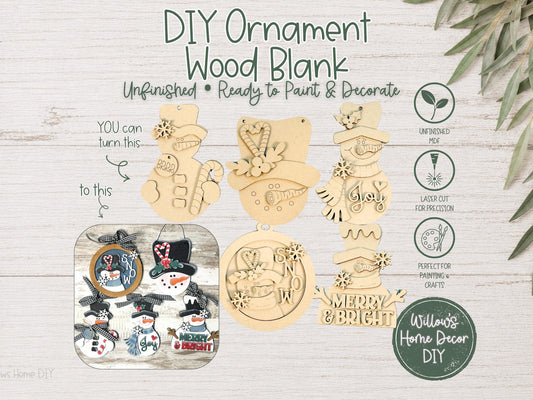 Snowman Ornament Wood Blank | DIY Unfinished Christmas Craft | Laser Cut MDF Craft Blank