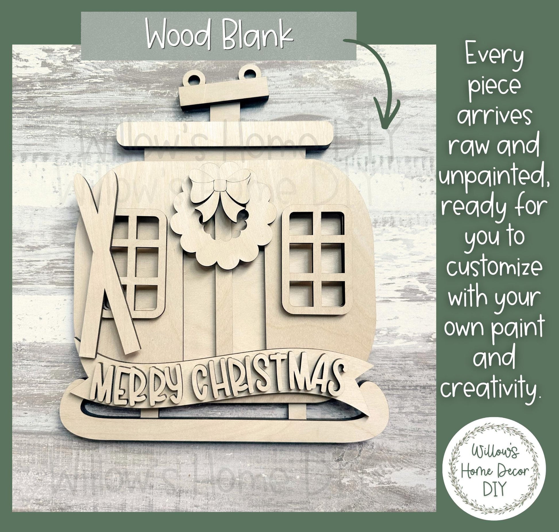 Christmas Ski Gondola Door Hanger Wood Blank | Unfinished Christmas Decor DIY | Ski Lodge Decor | Paint Your Own Sign | Front Door Decor