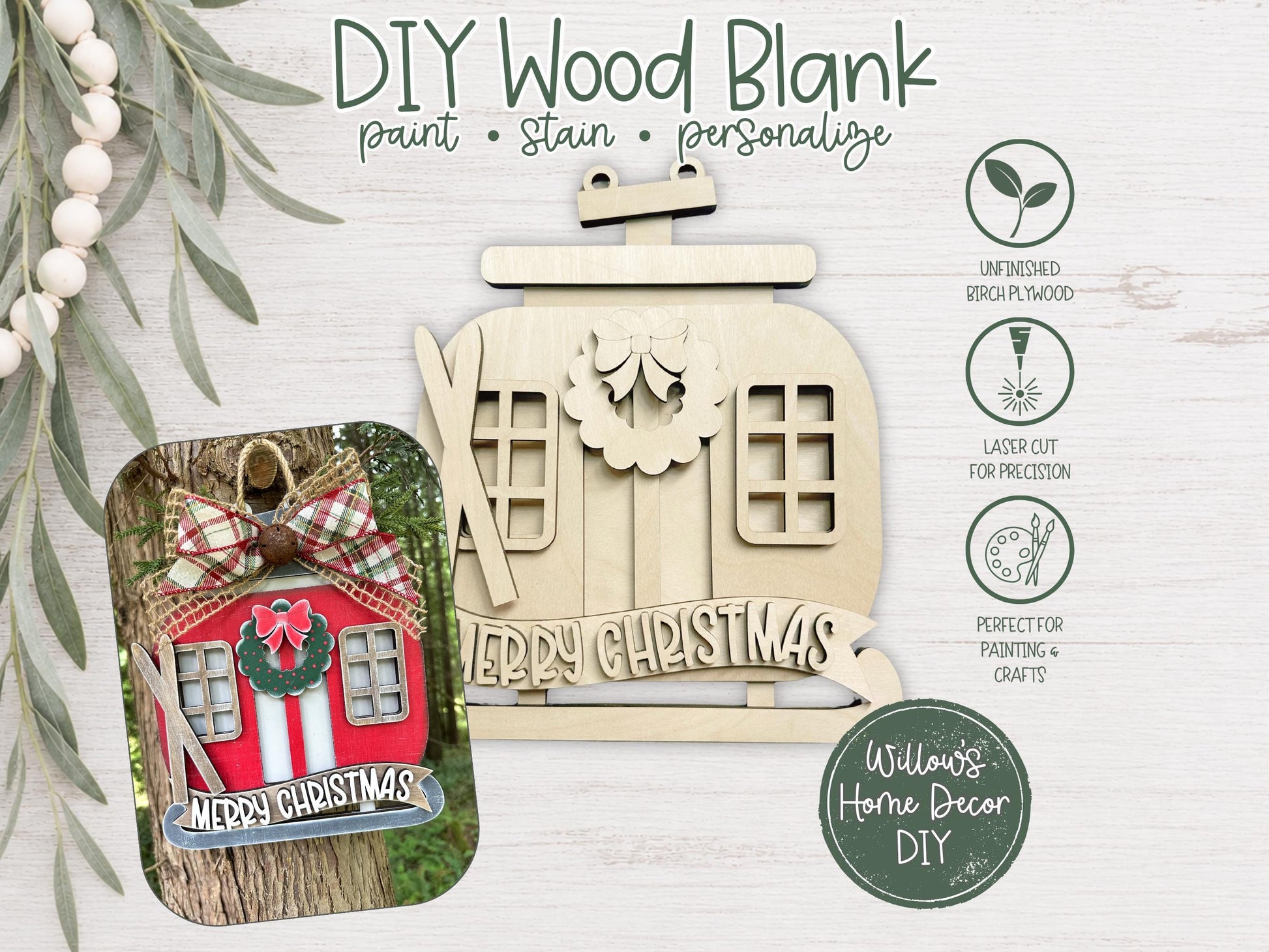Christmas Ski Gondola Door Hanger Wood Blank | Unfinished Christmas Decor DIY | Ski Lodge Decor | Paint Your Own Sign | Front Door Decor
