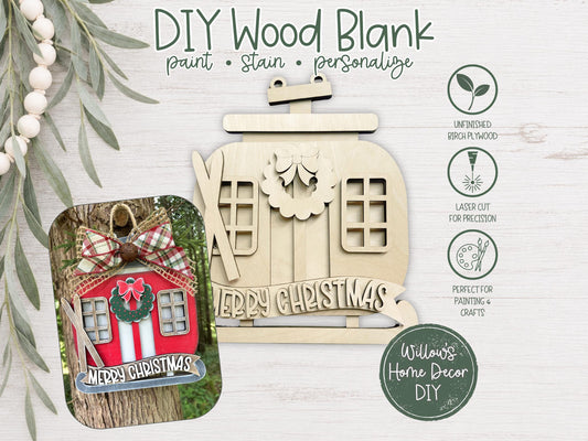 Christmas Ski Gondola Door Hanger Wood Blank | Unfinished Christmas Decor DIY | Ski Lodge Decor | Paint Your Own Sign | Front Door Decor