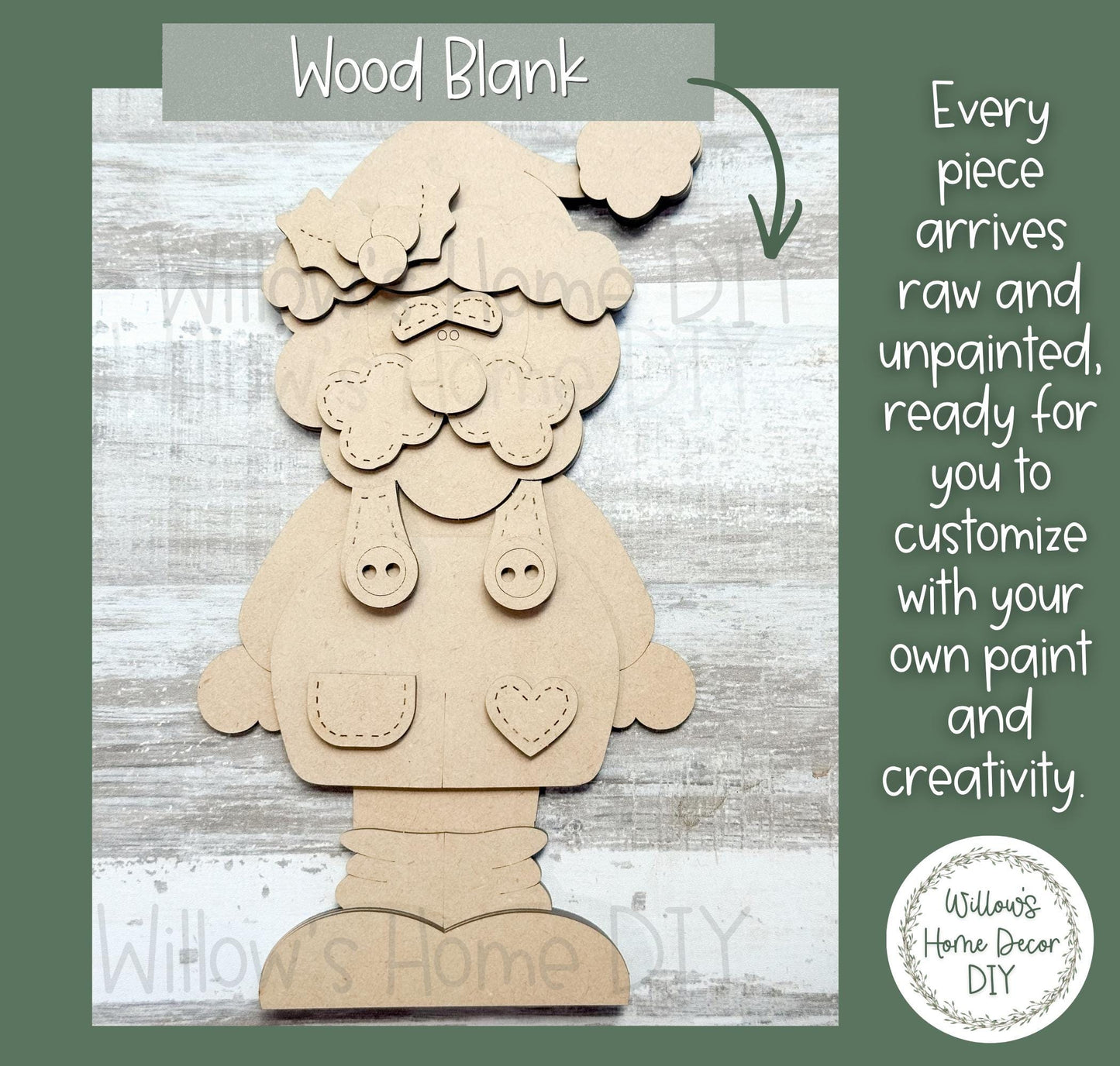 Santa Shelf Sitter DIY Kit | Unfinished Christmas Decor Wood Blank | Paint Your Own Sign | Farmhouse Mantle Decoration