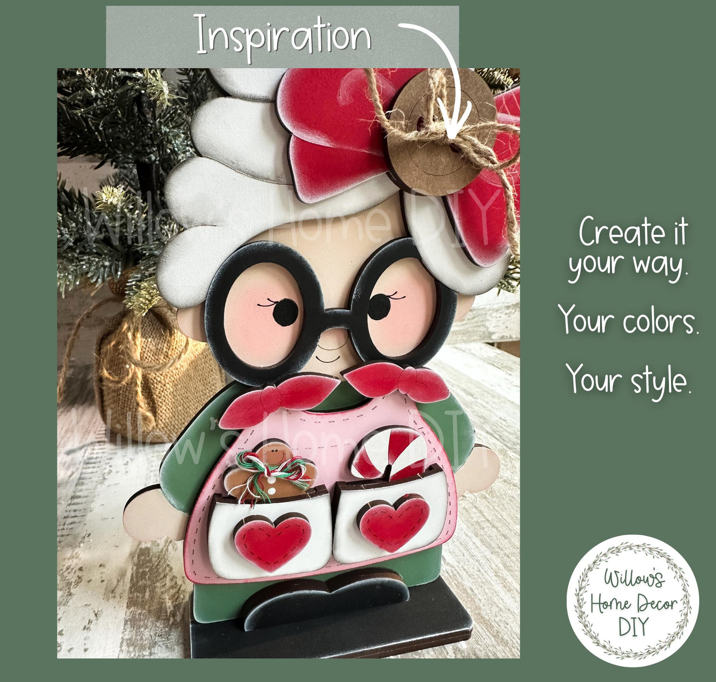 Mrs. Claus Shelf Sitter DIY Kit | Unfinished Christmas Decor Wood Blank | Paint Your Own Sign | Farmhouse Mantle Decoration
