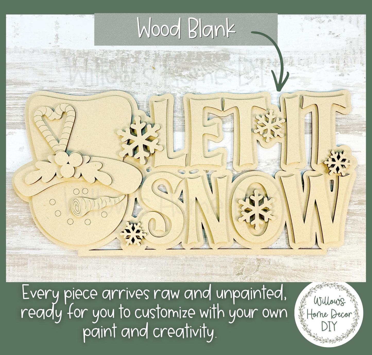 Let It Snow Shelf Sitter DIY Kit | Unfinished Snowman Decor Wood Blank | Paint Your Own Sign | Farmhouse Mantle Decoration