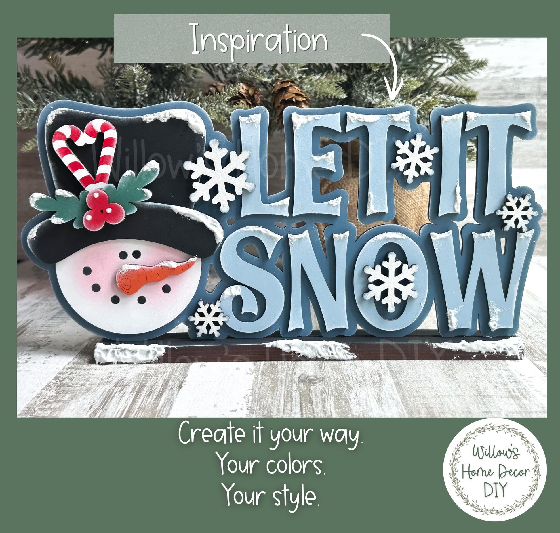 Let It Snow Shelf Sitter DIY Kit | Unfinished Snowman Decor Wood Blank | Paint Your Own Sign | Farmhouse Mantle Decoration