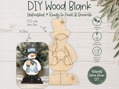 Snowman Countdown to Christmas Wood Blank | DIY Unfinished Shelf Sitter | Interchangeable Advent Calendar | Paint Your Own Decor