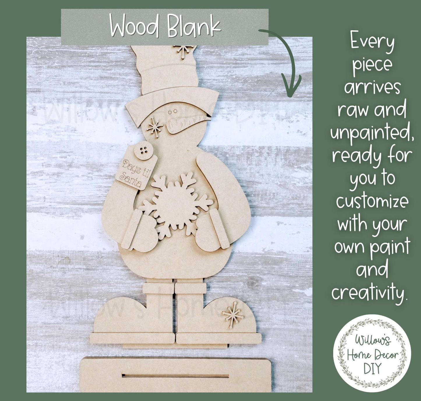 Snowman Countdown to Christmas Wood Blank | DIY Unfinished Shelf Sitter | Interchangeable Advent Calendar | Paint Your Own Decor