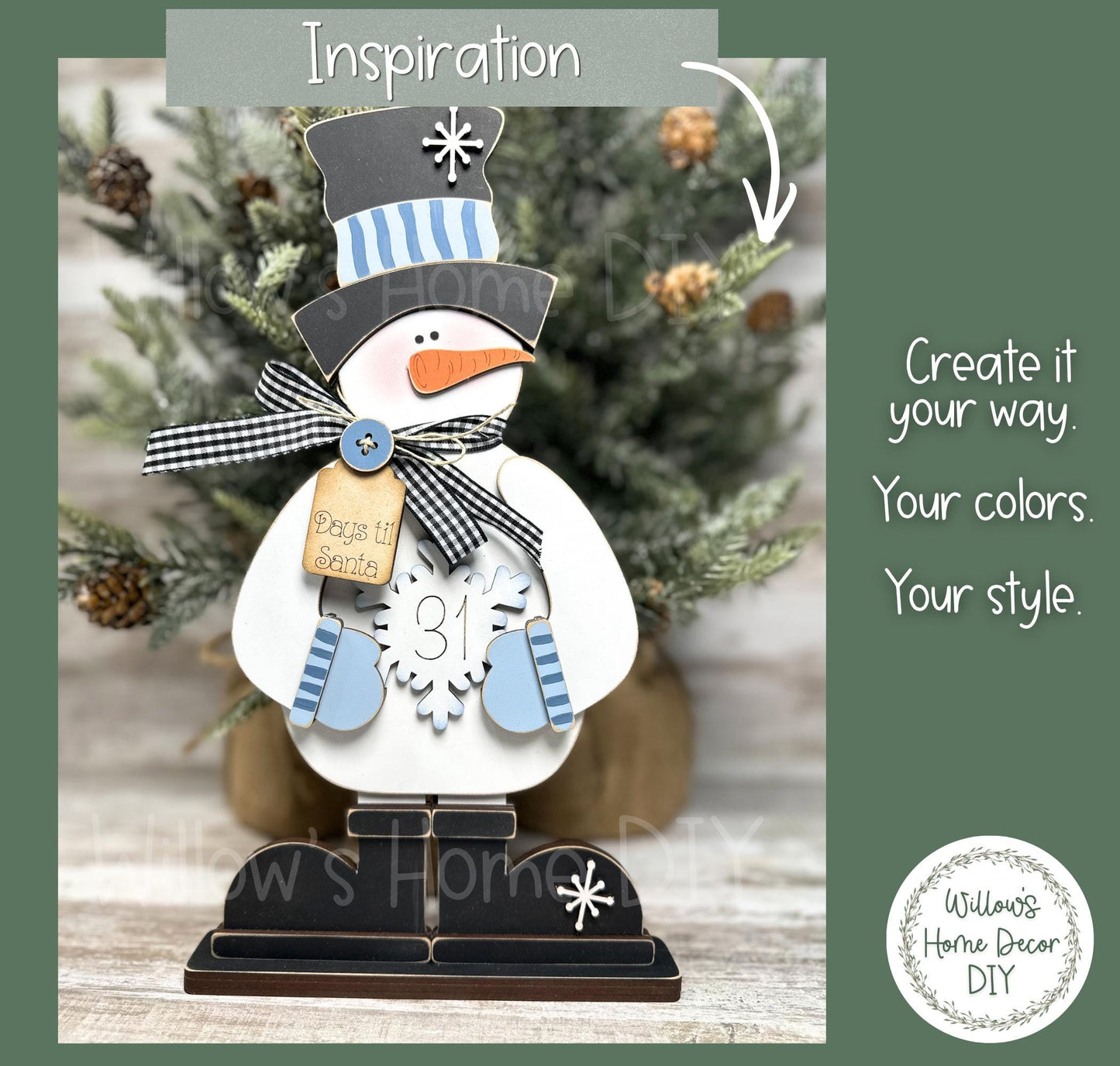 Snowman Countdown to Christmas Wood Blank | DIY Unfinished Shelf Sitter | Interchangeable Advent Calendar | Paint Your Own Decor