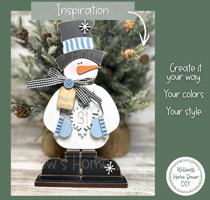 Snowman Countdown to Christmas Wood Blank | DIY Unfinished Shelf Sitter | Interchangeable Advent Calendar | Paint Your Own Decor
